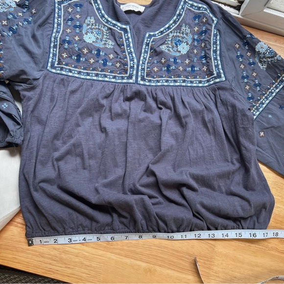 Lucky Brand Gray Cotton Embroidered Long Sleeve Top Size Large - Picture 6 of 10